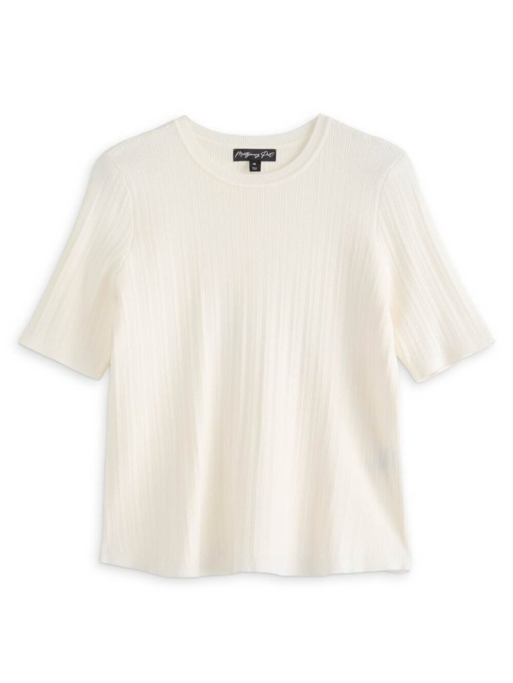 Montgomery Post Shortsleeve Variegated Rib Fitted Sweater Tee White Plus 3X